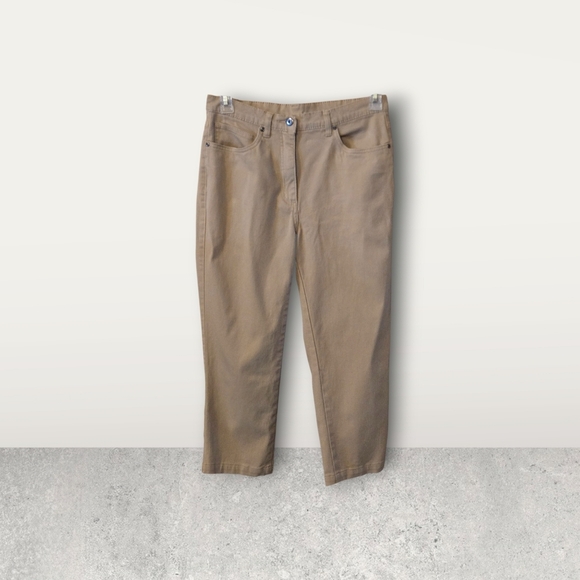 Tan Straight Leg Cropped Pants Unknown Brand Women's 8 Back Embroidery & Studs - Picture 2 of 13